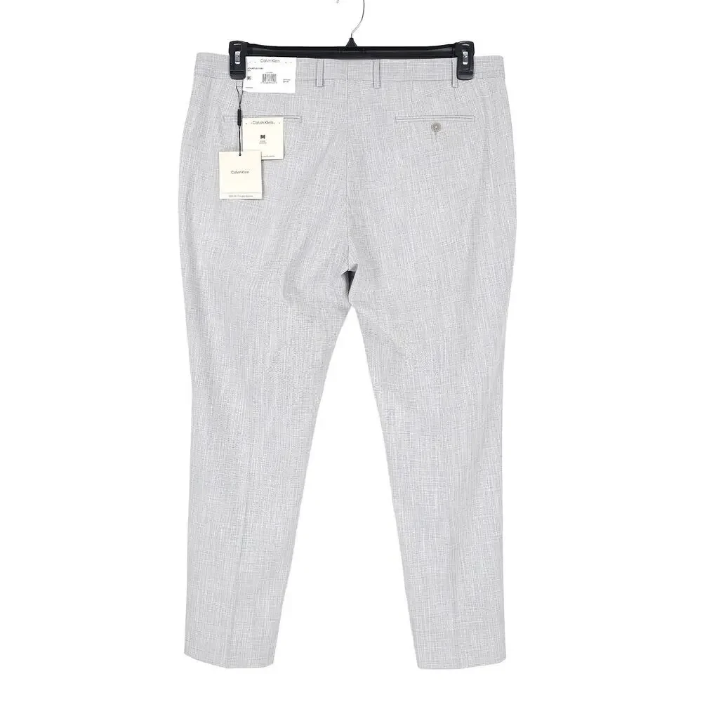 Calvin Klein Mens Slim Fit Dress Pants 42x30 Light Grey Solid Sharkskin Stretch